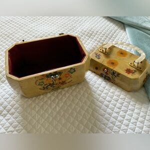 Vintage mid century Floral Wooden Box with Handle